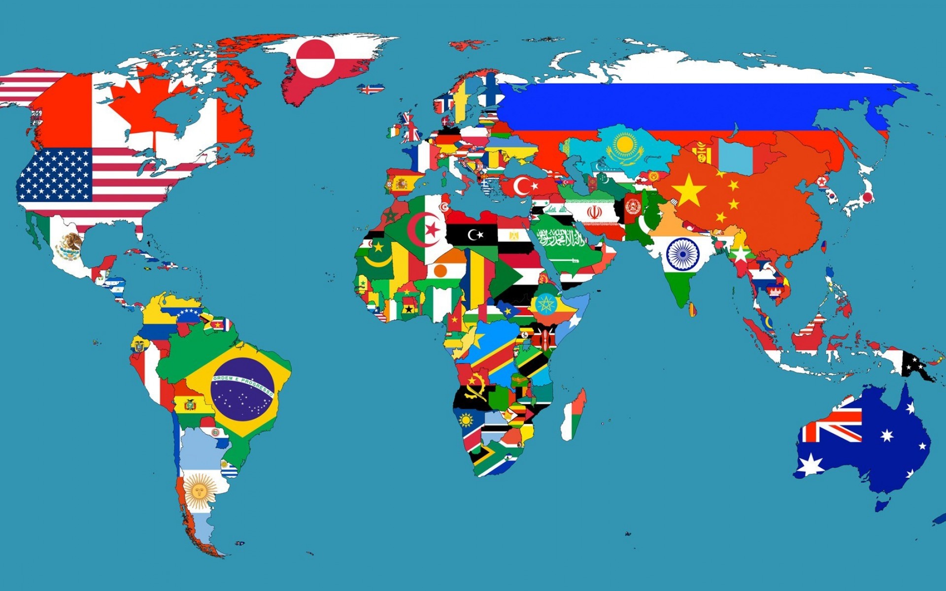 نقشه جهان با پرچم